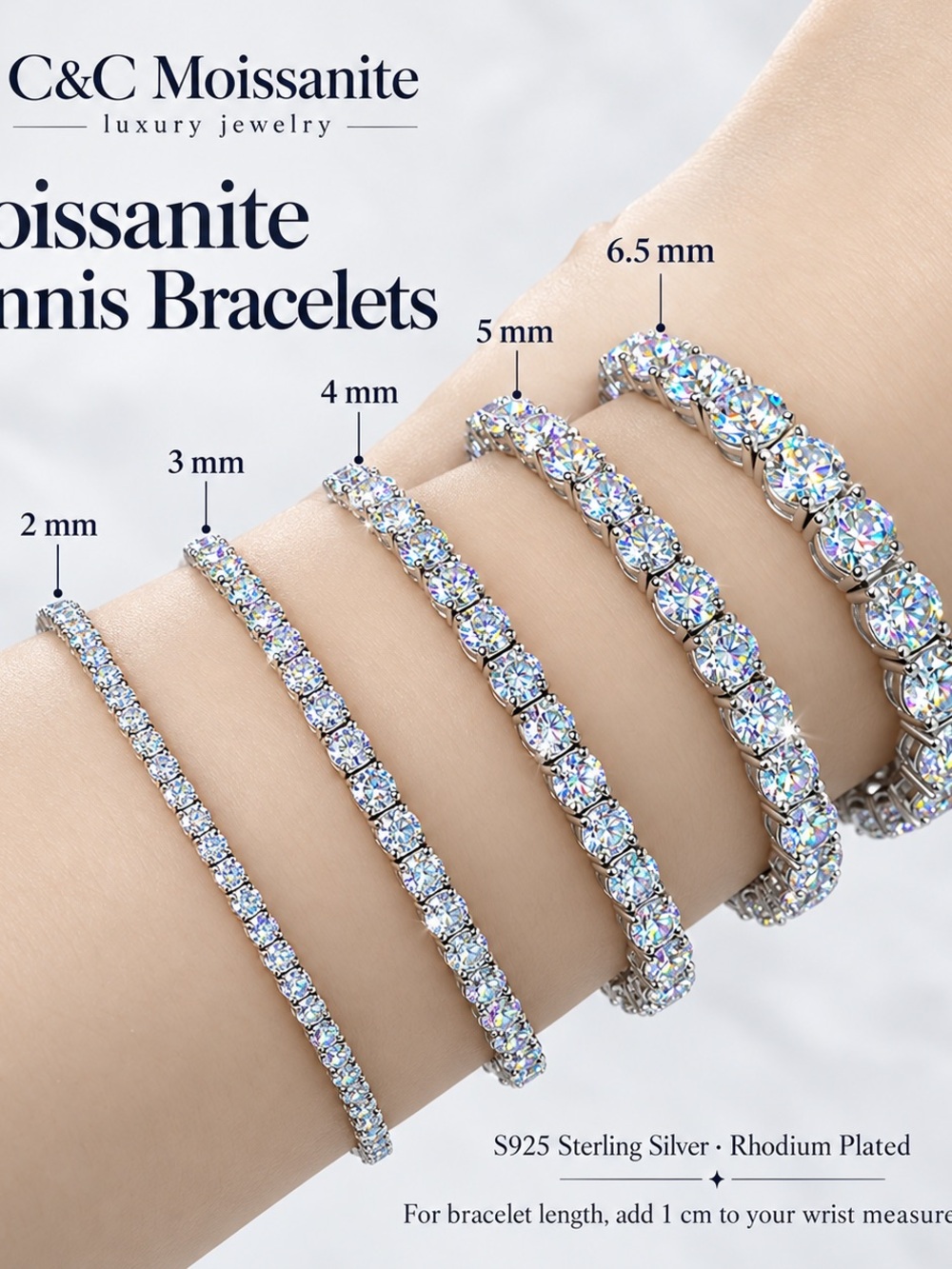 Silver Tennis Bracelet - White (Multiple Sizes)